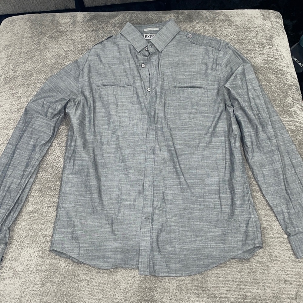 Express Button Down Fitted Long Sleeve Shirt - image 1